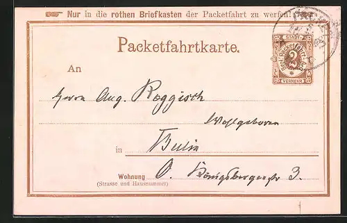 AK Packetfahrtkarte, Private Stadtpost Berlin, 2 Pfg.