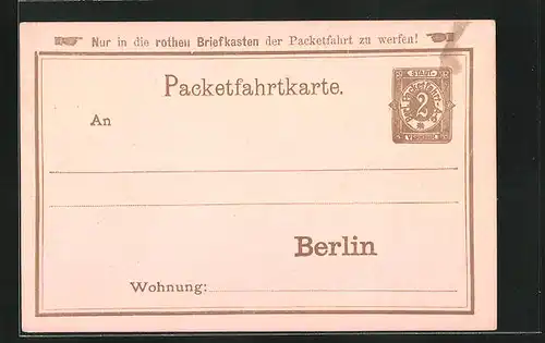 AK Packetfahrtkarte, Private Stadtpost Berlin, 2 Pfg.