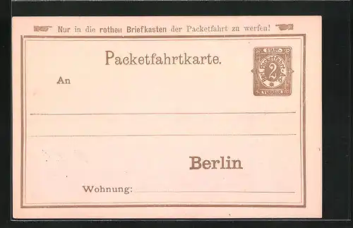 AK Packetfahrtkarte, Private Stadtpost Berlin, 2 Pfg.