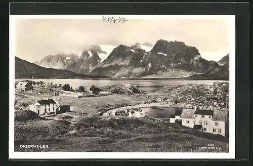 AK Digermulen, Ortsansicht mit See und Berge