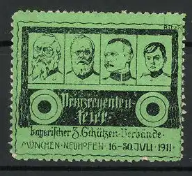 Künstler-Reklamemarke Ritzer, München-Neuhofen, Prinzregentenfeier d. bayr. Schützen-Verbände 1911, Portraits