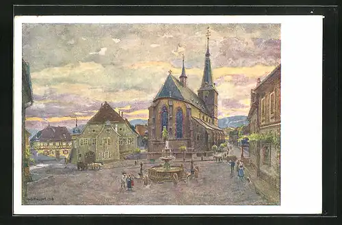 Künstler-AK Deidesheim, Marktplatz mit Kirche