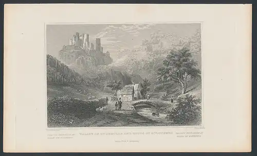 Stahlstich Engelhölle, Thal mit Ruine Schönberg, Stahlstich von Tombleson um 1840, 15 x 24cm