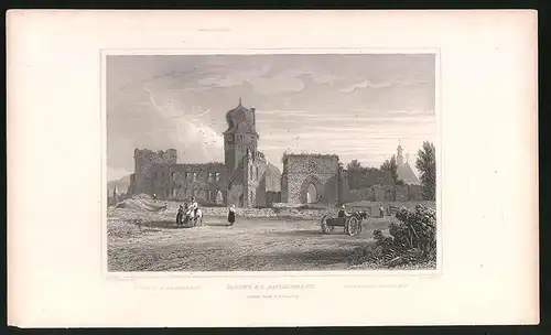 Stahlstich Andernach, Ruinen gegen Kirchturm, Stahlstich von Tombleson um 1840, 15 x 24cm