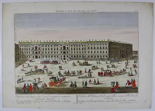 Kupferstich Guckkastenblatt Berlin, Prospect des Kgl. Schlosses, altkoloriert um 1760 von G. B. Probst, 35 x 51cm