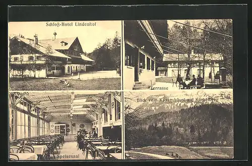 AK Linderhof /Ober-Bayern, Schloss Hotel Lindenhof, Innenansicht Speisesaal, Terrasse