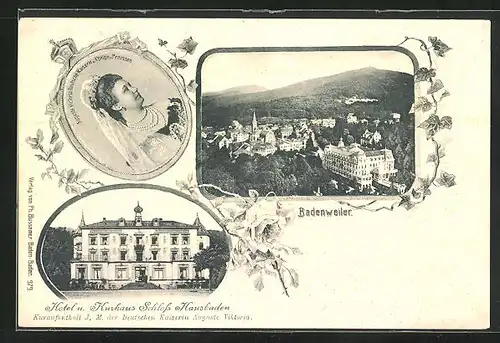 AK Badenweiler, Hotel und Kurhaus Schloss Hausbaden, Aufenthalt der Kaiserin Auguste Viktoria