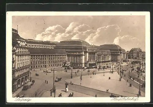 AK Leipzig, Hauptbahnhof aus der Vogelschau