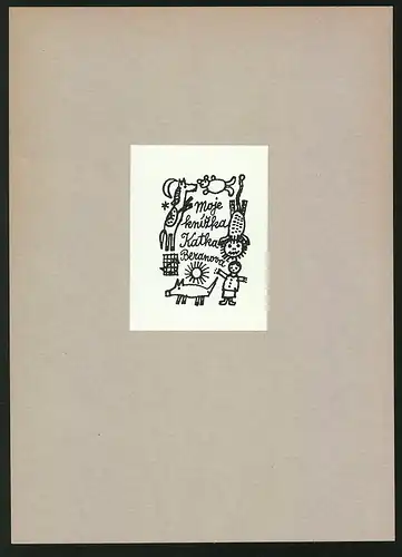 Exlibris Alex Bernan L., Pferd, Schwein, kleines Kind