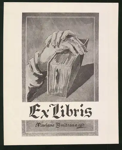 Exlibris Mariano Amitrano, Hand umschlingt ein Buch