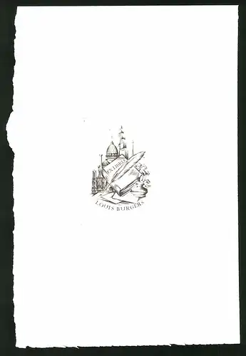 Exlibris Louis Burgers, Feder mit einem Buch