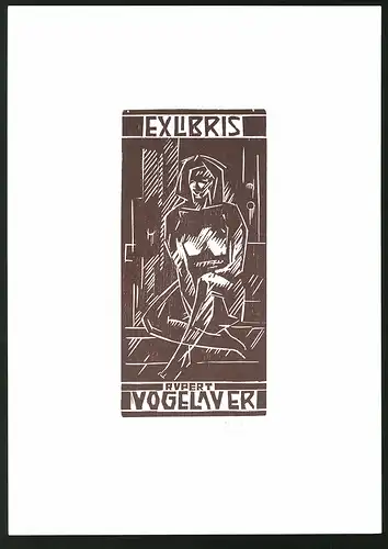 Exlibris Rupert Vogelauer, nackte Frau in sitzender Pose