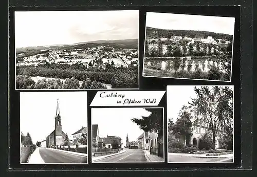 AK Carlsberg / Pfälzer Wald, Strassenpartie mit Kirche, Gesamtansicht