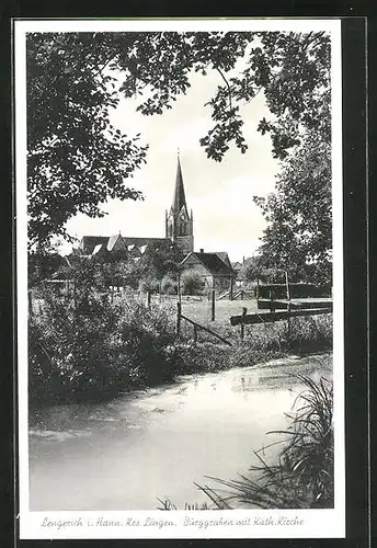 AK Lengerich i. Hann. /Krs. Lingen, Burggraben mit Katholischer Kirche