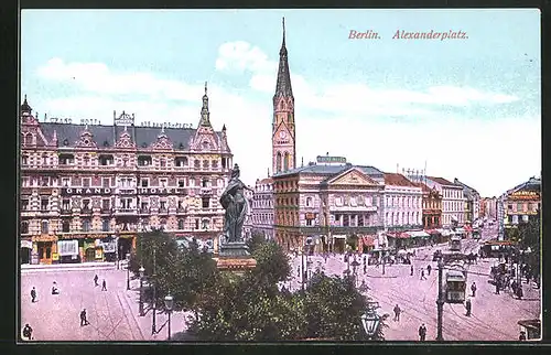 AK Berlin, Alexanderplatz mit Strassenbahnverkehr