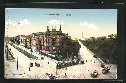 AK Berlin-Charlottenburg, Knie mit Gasthaus und Strassenbahn