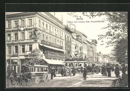 AK Berlin, Unter den Linden Ecke Friedrichstrasse mit Victoria Café