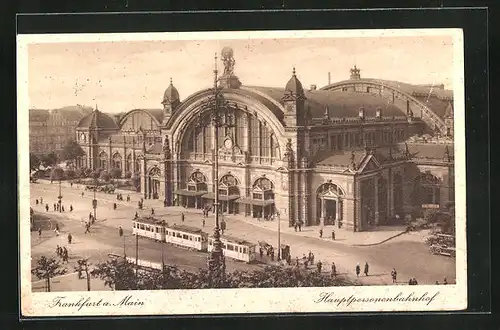 AK Frankfurt a. Main, Hauptpersonenbahnhof mit Strassenbahn