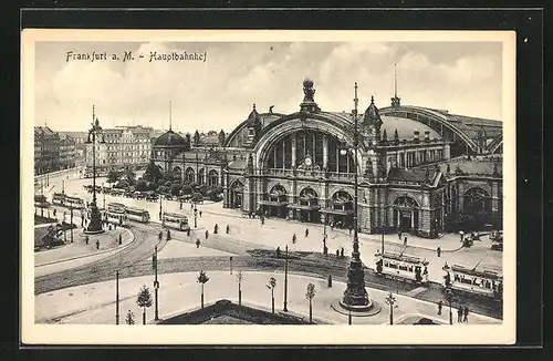 AK Frankfurt a. M., Hauptbahnhof mit Strassenbahn