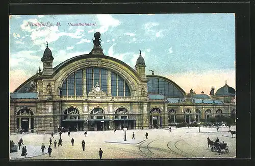 AK Frankfurt a. M., Hauptbahnhof mit Pferdewagen