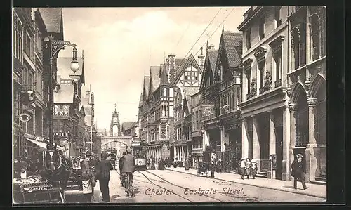 AK Chester, Eastgate Street, Strassenbahn