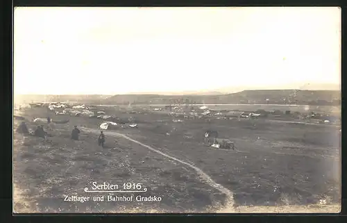 Foto-AK Gradsko, Zeltlager und Bahnhof