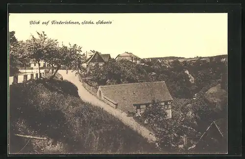 AK Niederlohmen / Sächs. Schweiz, Ortspartie im Gebirge