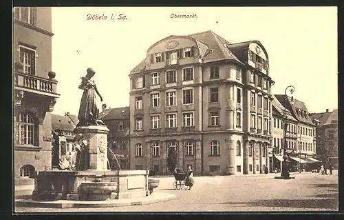 AK Döbeln i. Sa., Obermarkt mit Brunnen