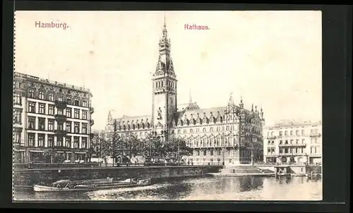 AK Hamburg, Alsterpartie mit Rathaus