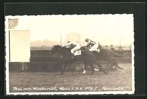 AK Neuss, Pferderennen Preis vom Nordkanal 1937, 1. Platz Pferd Romantik