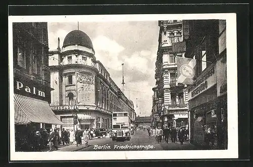 AK Berlin, Friedrichstrasse mit Doppeldecker-Bus