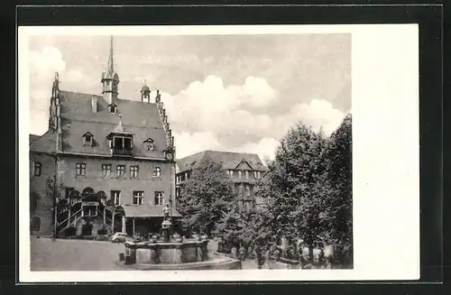 AK Pössneck / Thüringen, Markt mit Brunnen