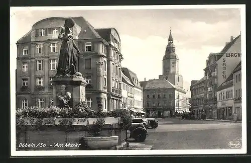 AK Döbeln i. Sa., am Markt mit Brunnen