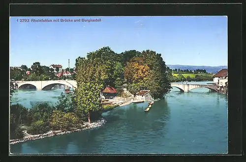 AK Rheinfelden, Uferpartie mit Brücke und Burgkastell