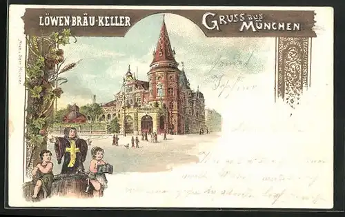 Lithographie München, am Löwenbräu-Keller