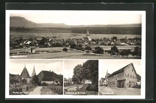 AK Horrheim, Partie am Turm, Partie a. d. Brücke, Hauptstrasse