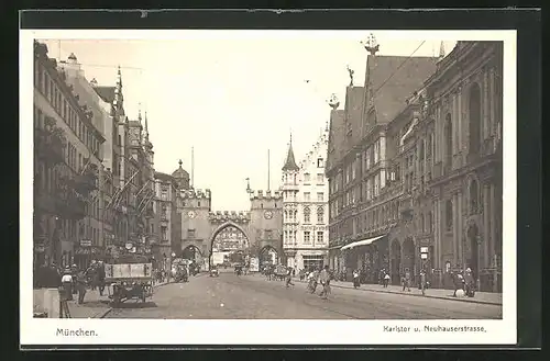 AK München, Neuhauserstrasse, Blick auf das Karlstor