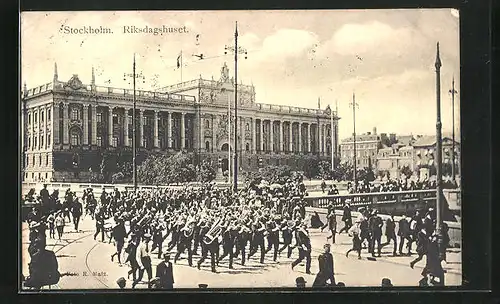 AK Stockholm, Riksdagshuset, Parade mit Kapelle