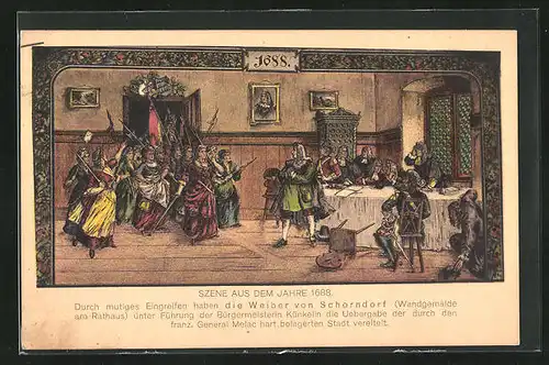 AK Schorndorf, die Weiber von Schorndorf, Szene aus dem Jahre 1688