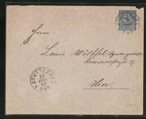 Briefumschlag Stuttgart, 1887, Private Stadtpost 3 Pfennig