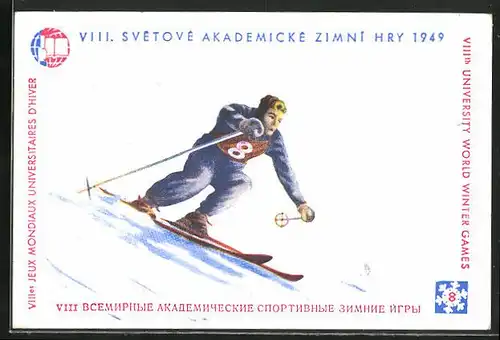 AK VIII. Svetové akademické zimni hry 1949, Skifahrer bei Abfahrt