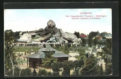 AK Hamburg-Stellingen, Carl Hagenbeck`s Tierpark, Nordische Landschaft mit Rutschbahn