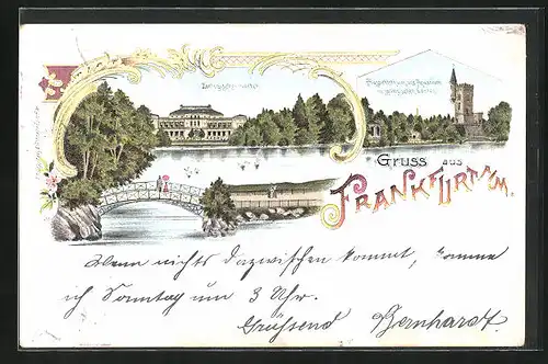 Lithographie Frankfurt am Main, Zoologischer Garten, Aussichtstrum und Aquarium