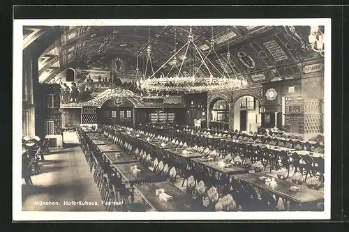 AK Münchner Hofbräuhaus, Blick in den Festsaal