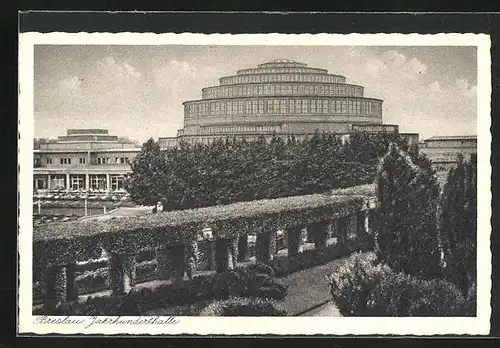 AK Breslau, Jahrhunderthalle mit Parkpartie