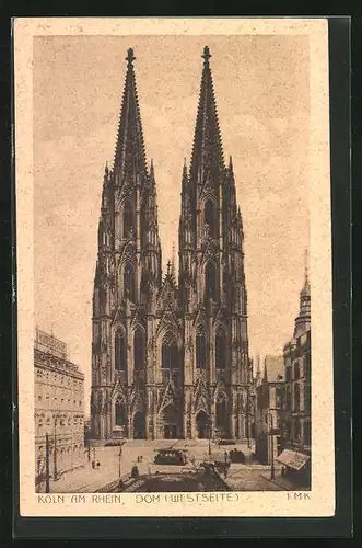 AK Köln, Dom, Westseite mit Strassenbahn