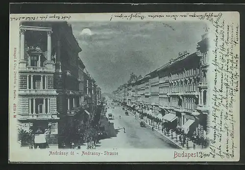 Mondschein-AK Budapest, Andrassy-Strasse