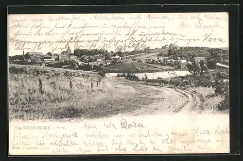 AK Harzgerode i. Harz, Feldweg zur Ortschaft in der Ferne