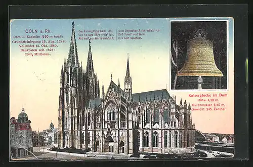 AK Köln a. Rh., Dom Südseite, Kaiserglocke