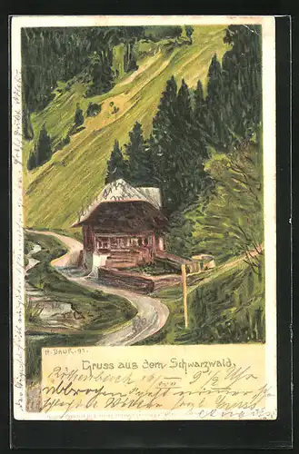 Künstler-AK Hermann Daur: Schwarzwald, Haus am Weg